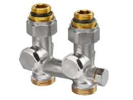 Узел Multiflex V, 1/2" НР х 3/4" НР, запорно-присоединительный (СЕ) для заполнения, слива, с предварительной настройкой, латунный, уплотнение металлическое, никелированный, для отопительных приборов со встроенным вентилем, с внутренней резьбой 1/2"