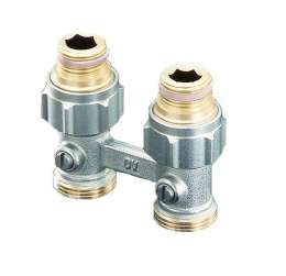 Узел, Oventrop, Multiflex F, запорно-присоединительный, прямой H-образный, 3/4", 1/2", Н ЕК-Н, PN, бар-10, T°C -от +2 до +120, латунь, никелированный, ZB, для отопительных приборов-со встроенным вентилем, мягкое плоское уплотнение