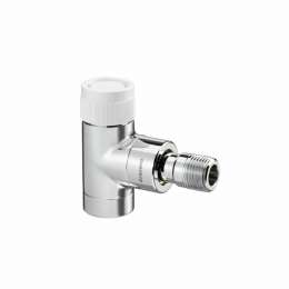 Вентиль, Oventrop, серия E, термостатический, угловой, DN-15, 1/2", 1/2", ВН, PN, бар-10, T°C -от +2 до +120, латунь, хромированный, с преднастройкой