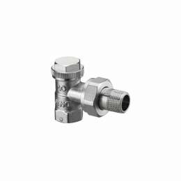 Вентиль, Oventrop, Combi 3, угловой, DN-15, 1/2", ВН, PN, бар-10, T°C -от +2 до +120, бронза/латунь, никелированный, НГ со штуцером, предварительная настройка, отключение, заполнение/слив