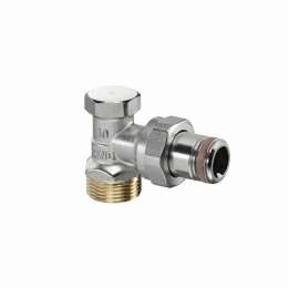 Вентиль, Oventrop, Combi 2, угловой, DN-15, 3/4", 1/2", Н ЕК-Н, PN, бар-10, T°C -от +2 до +120, латунь, никелированный, НГ со штуцером, предварительная настройка, отключение
