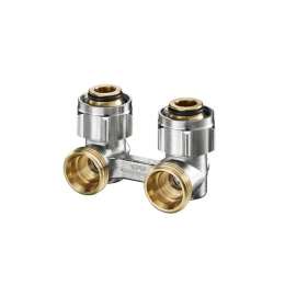 Узел, Oventrop, Multiflex F, запорно-присоединительный, угловой H-образный, 3/4", 3/4", Н ЕК-НГ ЕК, PN, бар-10, T°C -от +2 до +120, латунь, никелированный, ZB, для отопительных приборов-со встроенным вентилем, мягкое плоское уплотнение