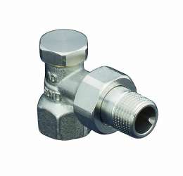Вентиль, Oventrop, Combi 2, угловой, DN-15, 1/2", ВН, PN, бар-10, T°C -от +2 до +120, латунь, никелированный, НГ со штуцером, предварительная настройка, отключение