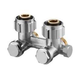 Узел Multiflex F, 3/4" HГ x 3/4" HP запорно-присоединительный, угловой (ZBU) для заполнения, слива, с предварительной настройкой, латунный, мягкое уплотнение, никелированный, для отопительных приборов со встроенным вентилем, с наружной резьбой 3/4"