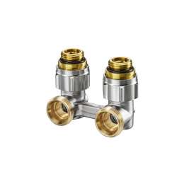 Узел, Oventrop, Multiflex F, запорно-присоединительный, угловой H-образный, 3/4", 1/2", Н ЕК-Н, PN, бар-10, T°C -от +2 до +120, латунь, никелированный, ZB, для отопительных приборов-со встроенным вентилем, мягкое плоское уплотнение