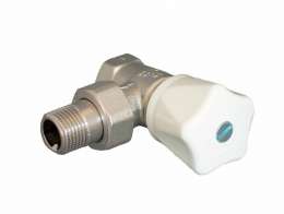 Вентиль, Oventrop, серия HR, с ручным приводом, угловой, DN-20, 3/4", ВН, PN, бар-10, T°C -от +2 до +120, латунь, хромированный, маховик белый