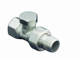 Вентиль, Oventrop, Combi 2, проходной, DN-15, 1/2", ВН, PN, бар-10, T°C -от +2 до +120, латунь, никелированный, НГ со штуцером, предварительная настройка, отключение