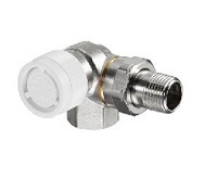 Вентиль, Oventrop, серия AV9, термостатический, угловой трехосевой, DN-15, 1/2", 1/2", ВН, латунь, никелированный, левое подключение, плавная преднастройка
