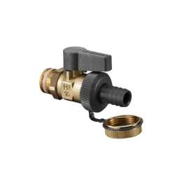 Кран шаровой, Oventrop, Optiflex KFE, DN-15, 1/2", Н, ручка-с ограничителем, латунь, не имеют отдельной упаковки, со штуцером для шланга (мягкое уплотнение) и колпачком