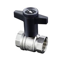 Кран шаровой Oventrop Optibal Ду40, 1 1/2", с термометром, из латуни, никелированный, полнопроходной, с обеих сторон внутренняя резьба, рукоятка пластмассовая, удлиненная