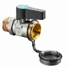 Шаровой кран "Optiflex" KFE, Oventrop, DN15, G 1/2", PN10, маховик с ограничителем, с наружной резьбой, контргайка с самоуплотнением, с колпачком, латунь, снаружи никелированный