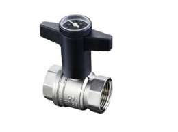 Кран шаровой Oventrop Optibal Ду32, 1 1/4", с термометром, из латуни, никелированный, полнопроходной, с обеих сторон внутренняя резьба, рукоятка пластмассовая, удлиненная