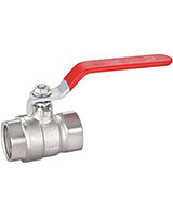 Кран шаровой полнопроходной с внутренней резьбой 1/2", PN25, ручка рычаг, корпус никелированная латунь, шар латунь, уплотнение PTFE