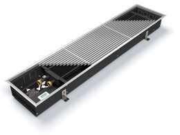 Встраиваемый в пол конвектор Varmann Ntherm N 430.150.1600 RR U EV3, шириной 430 мм, высотой 150 мм, длиной 1600 мм, решетка роликовая из алюминия, анодированная в цвет латуни, декоративная рамка из U-образного профиля, теплопроизводительность при темпера